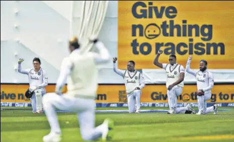  ?? GETTY IMAGES ?? Players took a knee in support of the BLM movement during the New Zealand-west Indies series in Wellington in December.