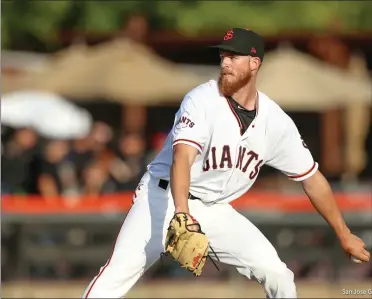  ?? Tim CAttera/San Jose Giants ?? The Master’s University alum Conner Menez has posted a 3.83 ERA in 44 2/3 innings with the San Jose Giants.