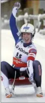  ?? RICK BOWNER — THE ASSOCIATED
PRESS ?? Erin Hamlin, of the United States, celebrates as she slides to the finish after a women’s World Cup Luge sprint event in Park City, Utah. Hamlin came in first place.
