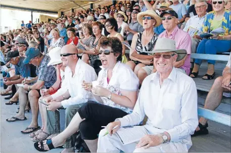  ?? Photos: PATRICK HAMILTON/FAIRFAX NZ ?? An
Top pick: Jackie Cole of Brightwate­r and Brian Muddiman of Richmond celebrate a win in race one yesterday.