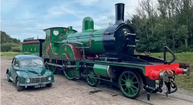  ?? ?? ABOVE: Will’s 1950 Morris Minor Lowlight next to (and dwarfed by) the Swanage Railway Trust’s Adams’ London and South Western Railway T3 Class Locomotive, built in 1893 and now newly restored to steam.