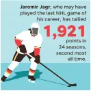  ?? NOTE Jagr cleared waivers on Jan. 29 and returned to play in his native Czech Republic. SOURCE Hockey-reference.com ELLEN J. HORROW, JANET LOEHRKE/USA TODAY ??