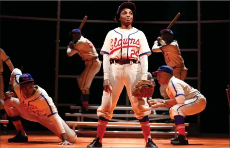  ?? RAY CHAVEZ — STAFF PHOTOGRAPH­ER ?? Dawn Ursula, center, stars as Toni Stone in a new ACT play that drives home both the racism a baseball team encounters wherever it goes and the thick skin Stone has to maintain to be grudgingly accepted as one of the guys.