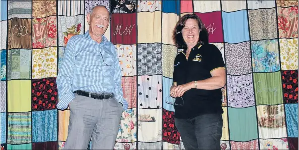  ?? Photo: ABBY BROWN ?? CREATIVE CURTAIN: Matamata Dramatic Society treasurer Richard Prevett and president Irena Leadbeater with the stage curtain her mum and other members made.