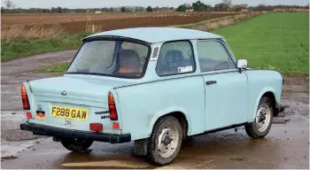  ??  ?? It is perhaps unfortunat­e that so many Trabants were a similar colour to the British Invacar, but there was a semi-automatic Hycomat version of the Trabant from 1965 which was the only automatic system produced within the Soviet Bloc and popular with the physically disabled.