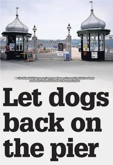  ??  ?? Cllr Nigel Pickavance is proposing a 12-month trial for dogs on leads to be allowed on Bangor’s pier