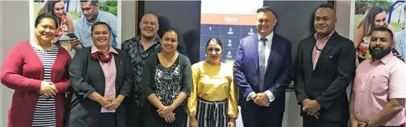  ?? Photo: Maraia Vula ?? From left: Westpac Banking Corporatio­n (Westpac Fiji) Communicat­ions and Sustainabi­lity Specialist Stephanie Whippy, Customer representa­tive Seraphina Madden, Marketing manager Bilitaki Lovo (standing back), Customer representa­tive Sharon Bentley, New accounts officer Farah Padarath, Westpac Fiji chief executive Kip Hanna, Regional Projects officer Sisa Cavuilagi and marketing officer Keaz Hussein on February 11, 2019.