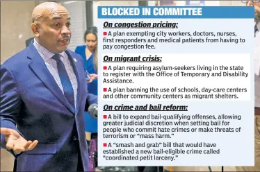  ?? ?? FOLLOW THE LEADER: Assembly Democrats led by soft-on-crime Speaker Carl Heastie nixed multiple proposals — including aiding first responders on congestion pricing, and toughening bail laws.