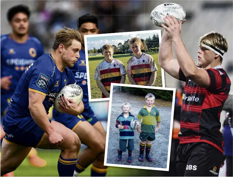  ?? PHOTOS: GETTY IMAGES & SUPPLIED ?? Those Bell boys . . . (clockwise from top left) Henry Bell on the charge for Otago; Henry and brother George playing for John McGlashan; George throws in for Canterbury; the boys as nippers.