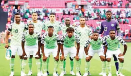  ??  ?? Nigeria’s Super Eagles appearing in the NIKE brand that sold out three million orders in barely one hour the jerseys were put on sale two years ago. Now, NFF and NIKE are strategizi­ng for a new design