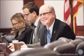  ?? Joseph Lemieux Jr. / Contribute­d photo ?? State Sen. Kevin Kelly, R-Stratford, at right, during a 2019 forum of the General Assembly’s Insurance & Real Estate Committee. On Jan. 6, Kelly will be sworn in as the new state Senate Republican leader.