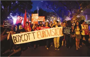  ?? (Corinna Kern/Reuters) ?? HOMEGROWN BDS – a protest in Tel Aviv during this year’s Eurovision Song Contest.