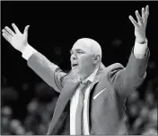  ?? ASSOCIATED PRESS ?? IN THIS FEB. 9, file photo, DePaul head coach Dave Leitao reacts during the second half of an NCAA college basketball game, in Cincinnati. The NCAA suspended men’s basketball coach Dave Leitao for the first three games of the regular season Tuesday, saying he should have done more to prevent recruiting violations by his staff.