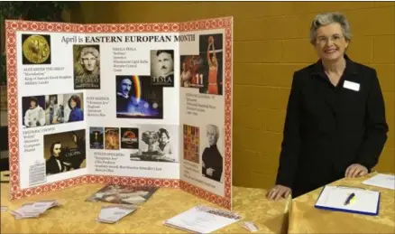  ?? KEVIN MARTIN — THE MORNING JOURNAL ?? Laurel A. Tombazzi, chairperso­n of the Eastern European Congress of Ohio, chats about the legacy of eastern European people in Northeast Ohio at St. Nicholas Byzantine Catholic Church on March 1.