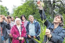  ?? ARCHIV-FOTO: GISELA SPRENG ?? Bei einer Leserführu­ng auf dem Heuberg berichtete Judith Engst (rechts) über die wilde Karde.