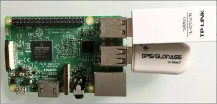  ??  ?? Here’s the fully configured Pi, with additional Wi-Fi and GPS functional­ity. Not cumbersome, see its inner beauty!