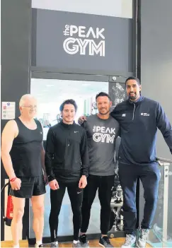  ??  ?? New facility Marking the opening of the gym are PEAK member Colin Black, Michael Wright, gym instructor Darryll Mills and Kieron Achara