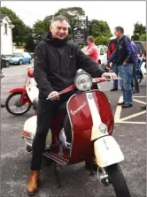  ??  ?? Pat Looney on his 1964 Vespa GT at the start of the Mid Kerry Honda Run in aid of the KPFA Buy A Bus Campaign from the Inn Between, Beaufort on Sunday