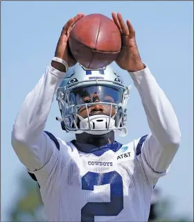  ?? Associated Press ?? Drills: Dallas Cowboys wide receiver KaVontae Turpin (2) participat­es in drills at the NFL football team's practice facility last week in Oxnard, Calif.