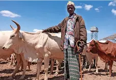  ?? ?? Turning to dust... Jones Agole, left, has a wife and six children to feed, with five cows remaining from a herd of 40. Inset right, Adan Salesa’s herd has dwindled from 200 to 50 cows