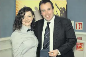  ??  ?? Alice Flanagan receives her award from Mayor of Greystones, Stephen Stokes.