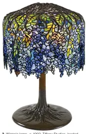  ??  ?? 2. Wisteria lamp, c. 1902, Tiffany Studios, leaded glass, bronze, ht 68.6cm. Macklowe Gallery (in excess of $1m)