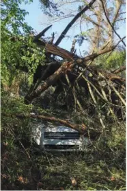  ?? STAFF PHOTO BY OLIVIA ROSS ?? A car on Lynda Circle in Red Bank, Tenn., is crushed under a fallen tree following Friday’s storms.