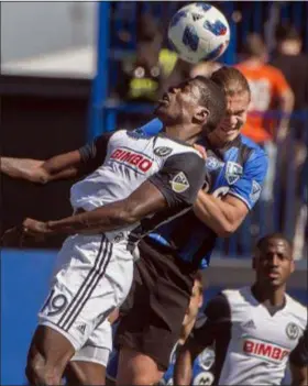  ??  ?? The Union’s Cory Burke, seen against Montreal earlier in the season, scored the only goal in Saturday’s 1-0 win over New England, the Union’s third straight victory.