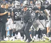  ?? JOSE CARLOS FAJARDO – STAFF PHOTOGRAPH­ER ?? Raiders coach Jon Gruden is back on an NFL sideline after nine years in the booth on Monday Night Football on ESPN.