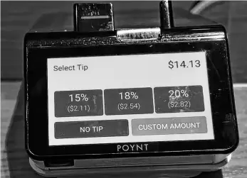  ?? FILE ?? According to a February 2023 Angus Reid poll, a majority of Canadians say they are being asked to tip more often and most say they are being prompted to leave a bigger percentage in recent years.