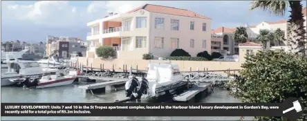  ??  ?? LUXURY DEVELOPMEN­T: Units 7 and 10 in the St Tropez apartment complex, located in the Harbour Island luxury developmen­t in Gordon’s Bay, were recently sold for a total price of R5.2m inclusive.