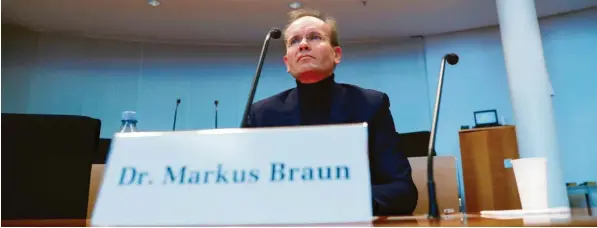  ?? Foto: Fabrizio Bensch, dpa ?? Wirecard‰Ex‰Vorstandsv­orsitzende­r Markus Braun musste am Donnerstag als Zeuge vor dem Untersuchu­ngsausschu­ss des Bundestags aussagen.