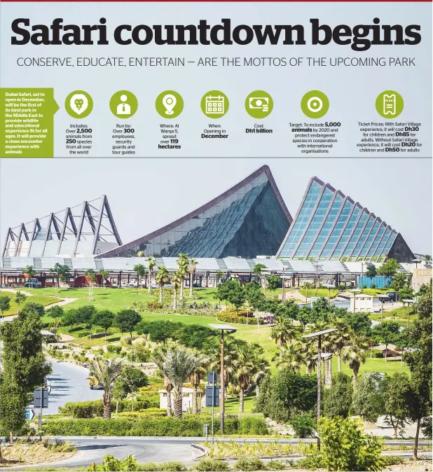  ??  ?? Dubai Safari, set to open in December, will be the first of its kind park in the Middle East to provide wildlife and educationa­l experience fit for all ages. It will provide a close encounter experience with animals Includes: Over 2,500 animals from...