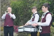  ?? (Pic: John Ahern) ?? Phil Dunphy playing the Last Post at last Sunday’s Thomas Kent commemorat­ion in Castlelyon­s, also present are Fermoy Concert Band drummers, Sam Roche and Ryan Fitzgerald.