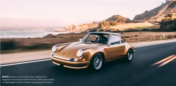  ?? ?? ABOVE Extensive use of carbon fibre, titanium and magnesium throughout Tuthill Porsche’s 911K have resulted in a lightweigh­t car with excellent road-going performanc­e