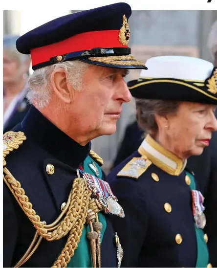  ?? ?? Stoic: The Queen’s children, from left, King Charles, Princess Anne, Prince Andrew and Prince Edward