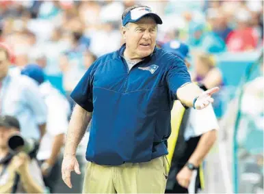  ?? AP FILE PHOTO ?? New England Patriots head coach Bill Belichick will be back at Hard Rock Stadium tonight when the Dolphins take on the Patriots.