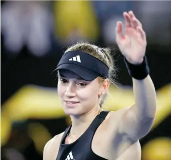  ?? — Reuters ?? Kazakhstan’s Elena Rybakina celebrates winning her semifinal match against Belarus’ Victoria Azarenka.