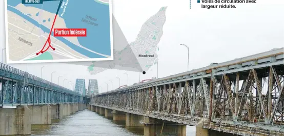  ??  ?? Le ministère des Transports va reconstrui­re la portion provincial­e du pont Mercier qui relie Montréal à la Rive-Sud, soit la structure de droite que l’on peut voir sur cette photo. Les travaux sont estimés à plus de 100 millions de dollars.