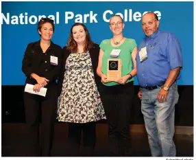  ?? Submitted photo ?? ▪ National Park College received the Arkansas Recycling Coalition’s College Recycler of the Year award during the coalition’s annual conference earlier this month. ARC President Harold Ford presented the award to, from left, students Kira Hall and Katelynn Westfall and NPC faculty member Alex Barnard.