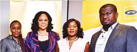  ??  ?? Former Minister of Informatio­n and Communicat­ion Technology, Dr. Omobola Johnson (left); Chief Enterprise Business Officer, MTN Enterprise Business Unit, Mrs. Lynda Saint-nwafor; General Manager, Marketing, Enterprise Business Unit, MTN, Mrs. Onyinye...