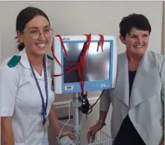  ??  ?? Demi Leigh Messitt with Paula Thomas at the presentati­on of a monitor to National Maternity Hospital.