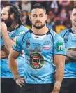  ??  ?? A disappoint­ed Jarryd Hayne after the Blues’ Origin III loss.