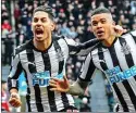  ??  ?? GOALDEN DUO: Perez celebrates with Kenedy following his winner