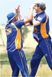  ??  ?? Sean Masterton celebrates after taking the catch to remove AK Tyrone on Saturday.
Iona 7/158 defeated Hallora 9/154 (cc)