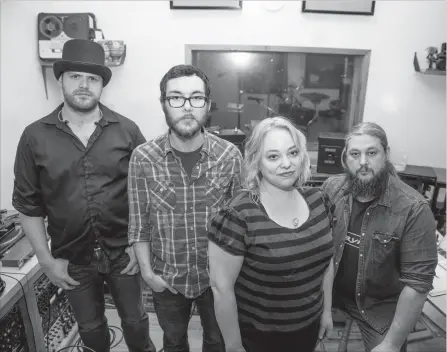  ?? SHIPWRECK RADIOS ?? Jonny Sauder, left, Scott Fitzpatric­k, Lynn Jackson and Ryan Allen of Shipwreck Radios will be playing ‘90s covers at their CD release party.