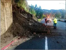  ?? PROVIDED BY COUNTY OF MARIN ?? Workers check a mudslide on Point San Pedro Road in unincorpor­ated San Rafael in December.