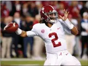  ?? File, Rogelio V. Solis / AP ?? Alabama quarterbac­k Jalen Hurts and the Tide will take on Auburn for the SEC West title on Saturday in the Iron Bowl.