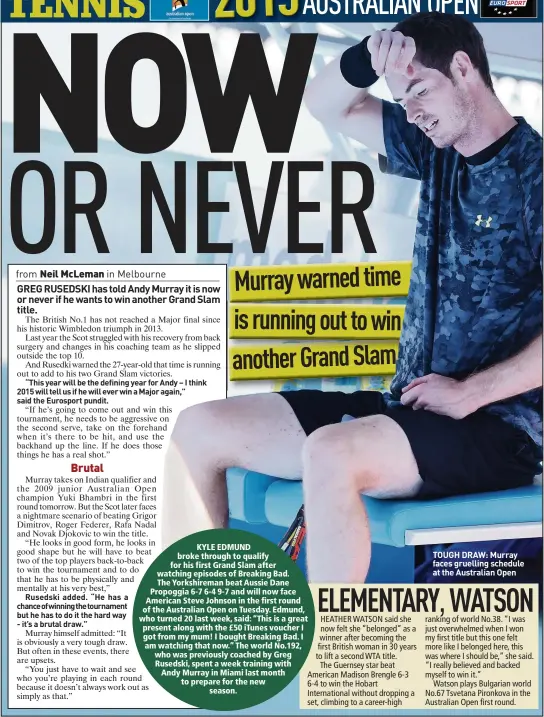  ??  ?? TOUGH DRAW: Murray faces gruelling schedule at the Australian Open