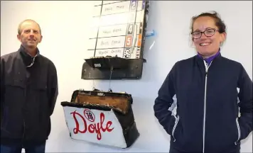  ??  ?? Bookies John Doyle and Ciara Sharkey at the greyhound racing in Enniscorth­y on Monday of last week.